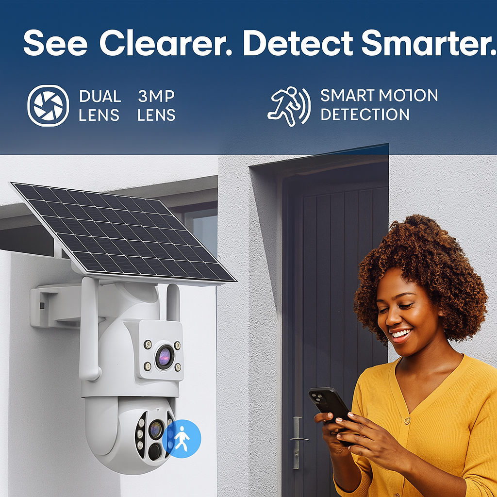 SolarGuard 4K™ by JOOAN – Dual-Lens Outdoor Security Camera with Auto Tracking & Full-Color Night Vision