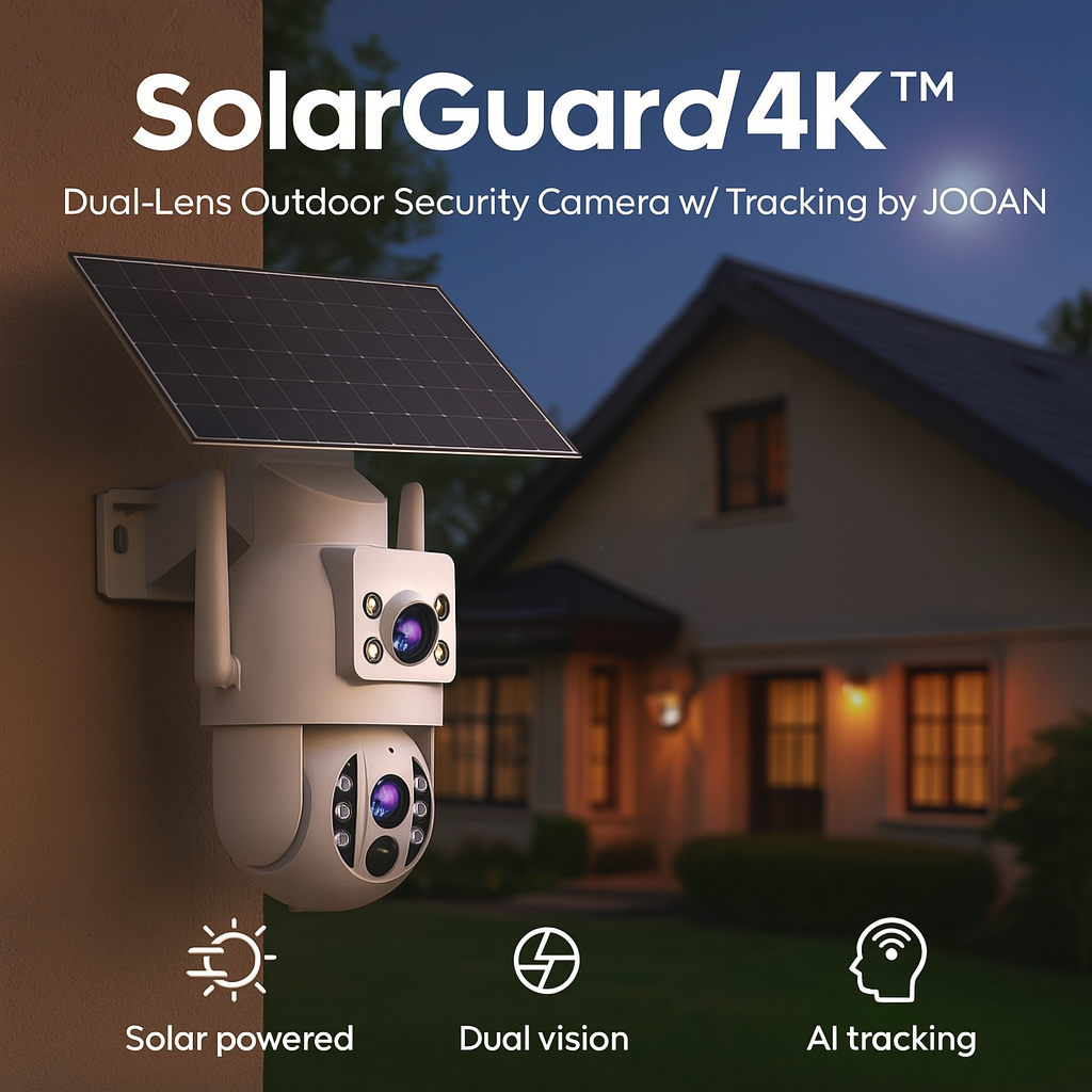 SolarGuard 4K™ by JOOAN – Dual-Lens Outdoor Security Camera with Auto Tracking & Full-Color Night Vision