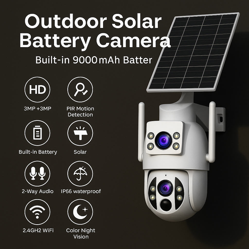 SolarGuard 4K™ by JOOAN – Dual-Lens Outdoor Security Camera with Auto Tracking & Full-Color Night Vision