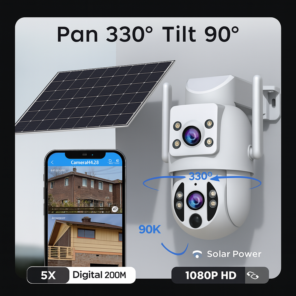 SolarGuard 4K™ by JOOAN – Dual-Lens Outdoor Security Camera with Auto Tracking & Full-Color Night Vision