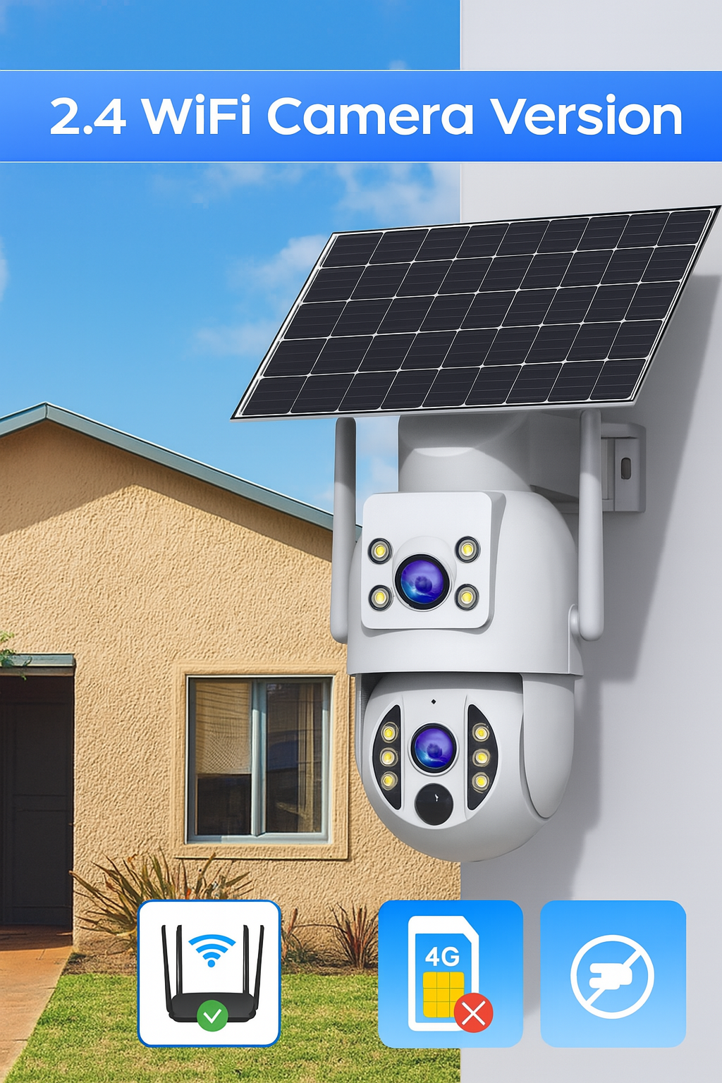 SolarGuard 4K™ by JOOAN – Dual-Lens Outdoor Security Camera with Auto Tracking & Full-Color Night Vision
