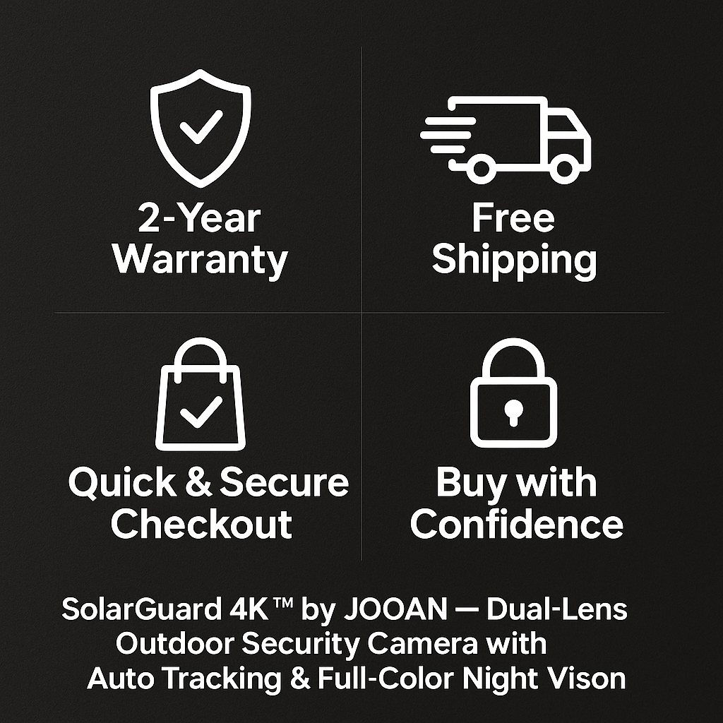 SolarGuard 4K™ by JOOAN – Dual-Lens Outdoor Security Camera with Auto Tracking & Full-Color Night Vision