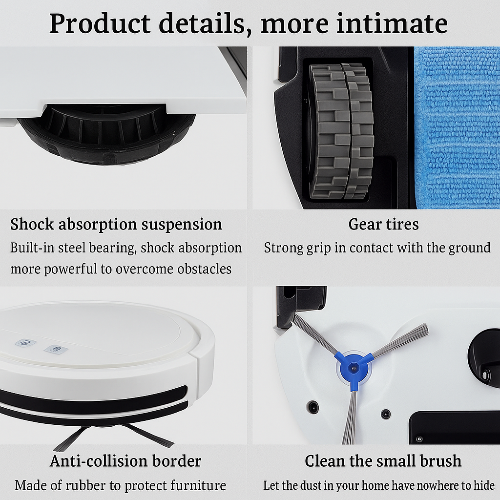 BOAIMORE™ Smart Robot Vacuum – 2500Pa Suction, 3-in-1 Cleaning, Auto Recharge, App Control, HEPA Filter