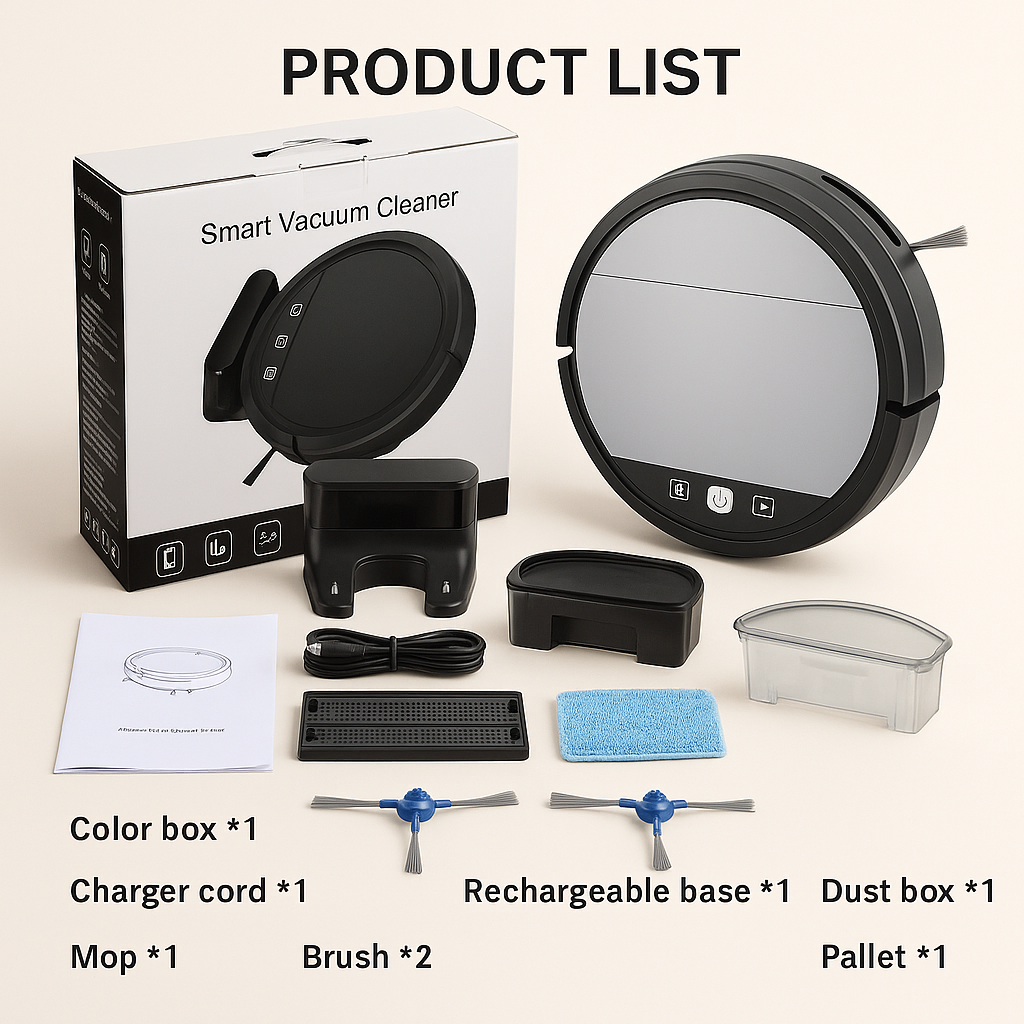 BOAIMORE™ Smart Robot Vacuum – 2500Pa Suction, 3-in-1 Cleaning, Auto Recharge, App Control, HEPA Filter