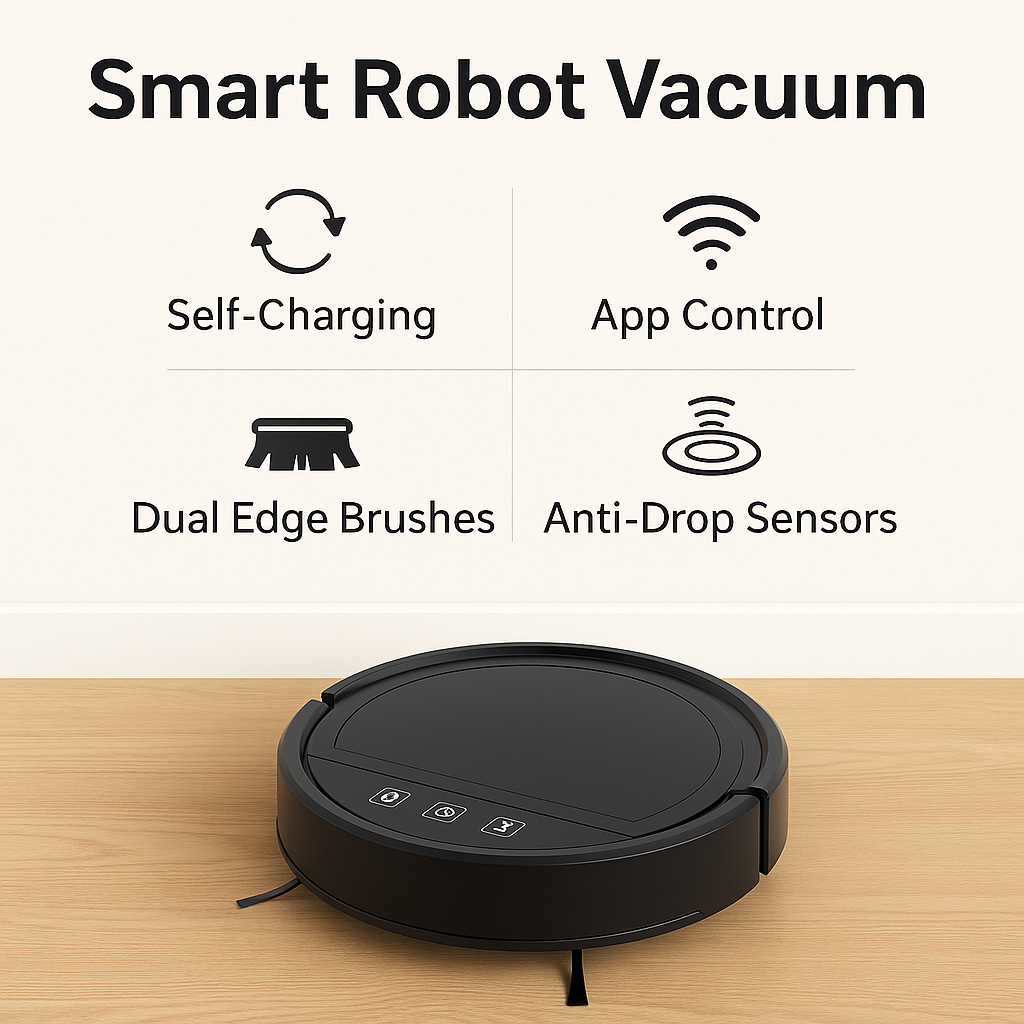 BOAIMORE™ Smart Robot Vacuum – 2500Pa Suction, 3-in-1 Cleaning, Auto Recharge, App Control, HEPA Filter