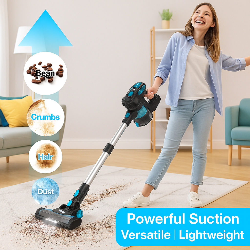 INSE™ 6-in-1 Cordless Stick Vacuum – 20KPa Power, 40min Runtime, Lightweight
