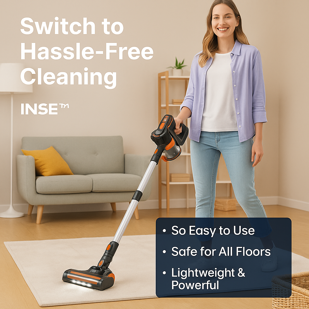 INSE™ 6-in-1 Cordless Stick Vacuum – 20KPa Power, 40min Runtime, Lightweight