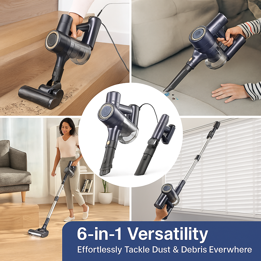 YISORA™ 6-in-1 Corded Stick Vacuum – 600W, 23KPa Suction, for Floor & Carpet
