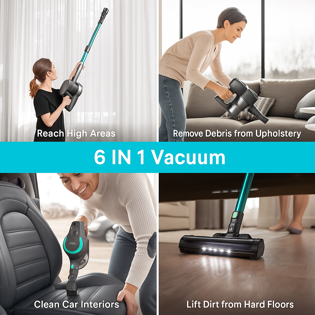 YISORA N300™ Ultra-Light Cordless Stick Vacuum – 20KPa, 40 Min Runtime, 6-in-1 for Carpet, Hard Floors & Pet Hair
