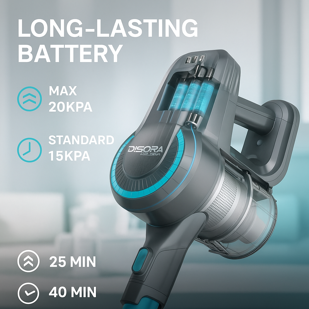 YISORA N300™ Ultra-Light Cordless Stick Vacuum – 20KPa, 40 Min Runtime, 6-in-1 for Carpet, Hard Floors & Pet Hair