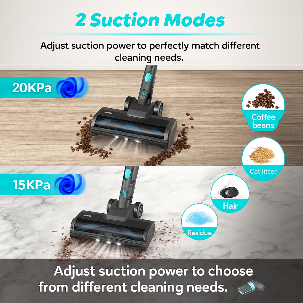 YISORA N300™ Ultra-Light Cordless Stick Vacuum – 20KPa, 40 Min Runtime, 6-in-1 for Carpet, Hard Floors & Pet Hair