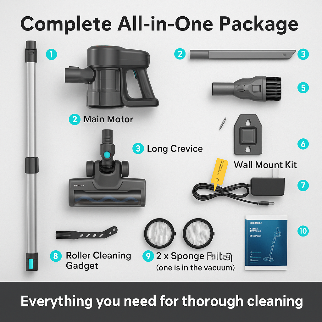 YISORA N300™ Ultra-Light Cordless Stick Vacuum – 20KPa, 40 Min Runtime, 6-in-1 for Carpet, Hard Floors & Pet Hair