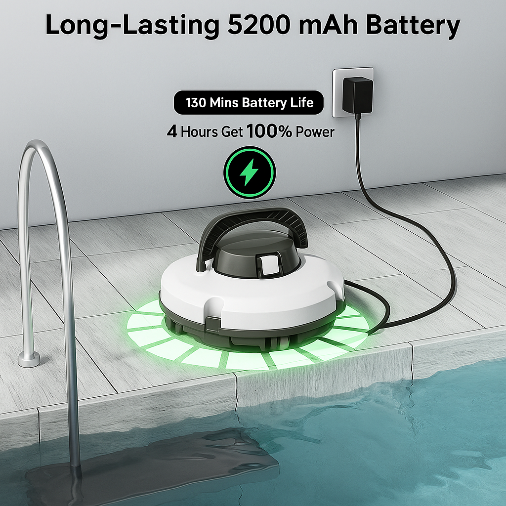 Redkey S100™ Cordless Robotic Pool Vacuum – IPX8 Waterproof, 130min Runtime & Smart Self-Parking