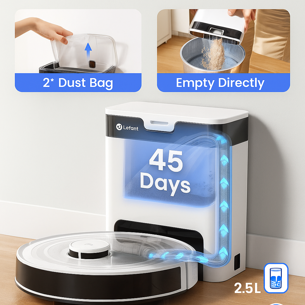 Lefant™ Self-Emptying Robot Vacuum & Mop – 6000Pa, Laser Nav, WiFi/Alexa Ready