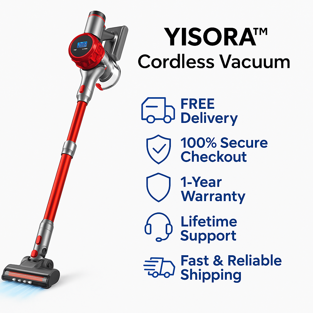 YISORA™ Cordless Vacuum – 40KPa Suction, 55 Min Runtime, Touchscreen, Pet & Carpet Ready