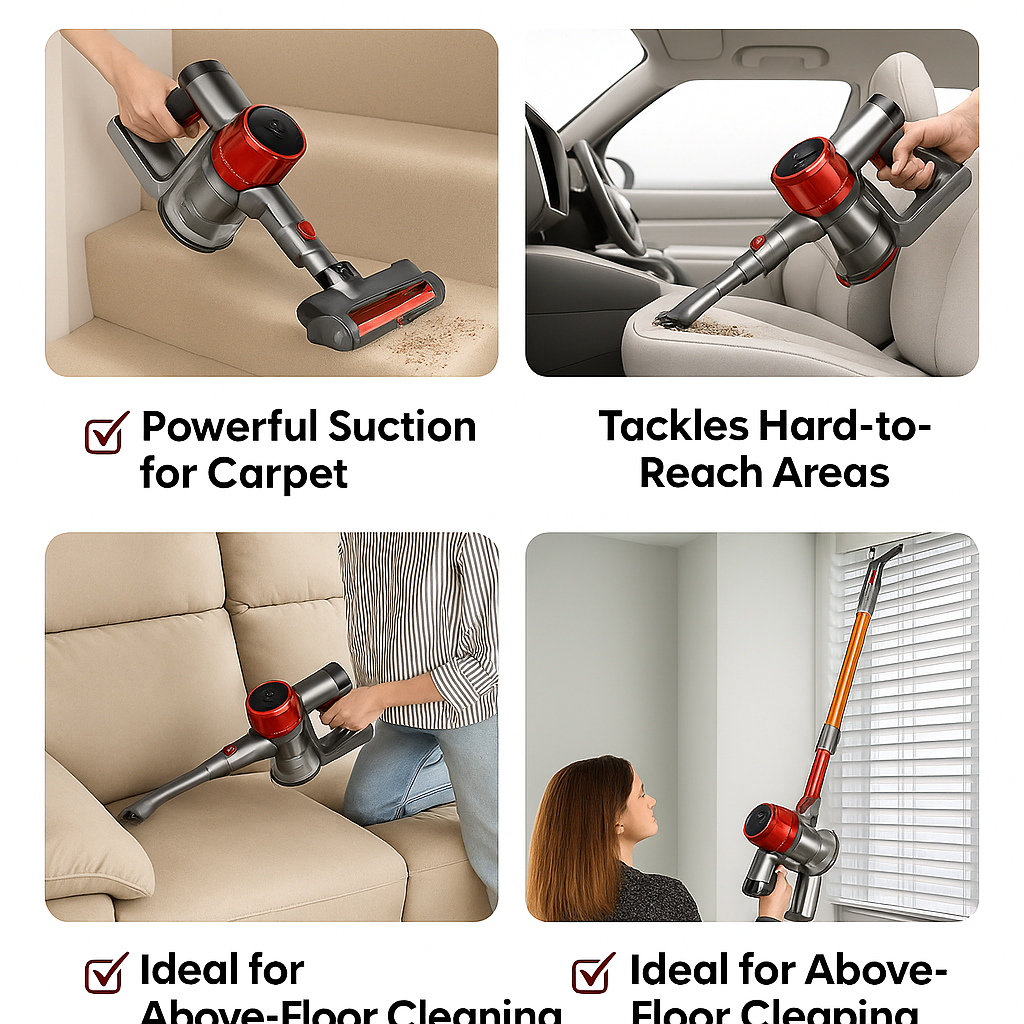 YISORA™ Cordless Vacuum – 40KPa Suction, 55 Min Runtime, Touchscreen, Pet & Carpet Ready
