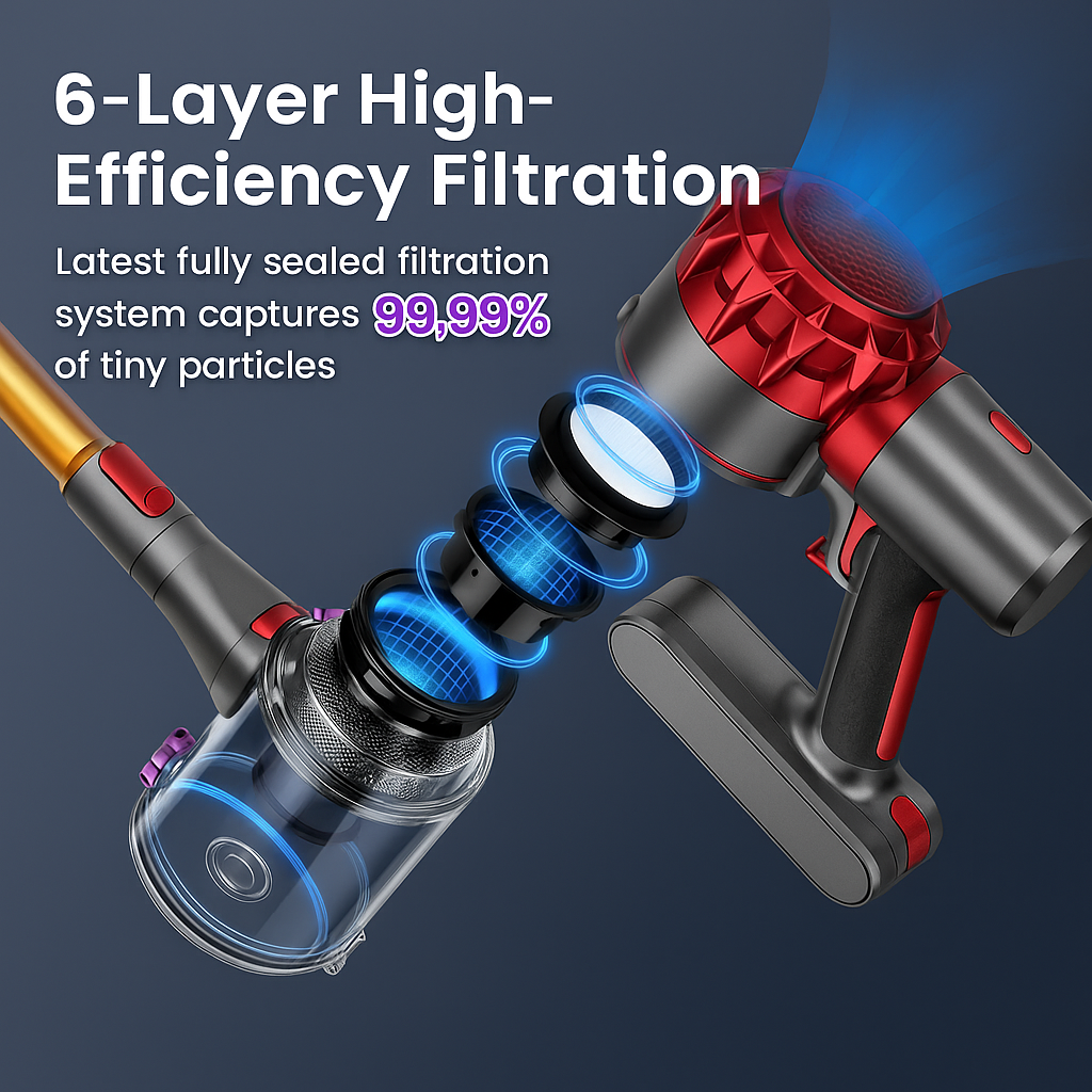 YISORA™ Cordless Vacuum – 40KPa Suction, 55 Min Runtime, Touchscreen, Pet & Carpet Ready