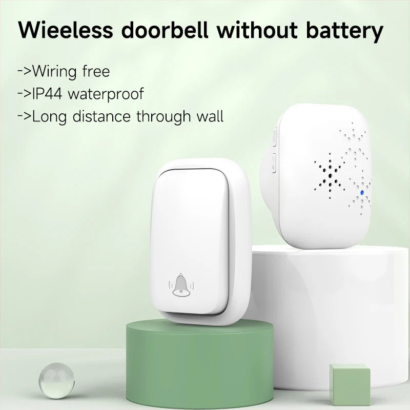 Lunzo Self-Powered Wireless Doorbell – Waterproof, 150M Range, 38 Chimes, No Battery Needed