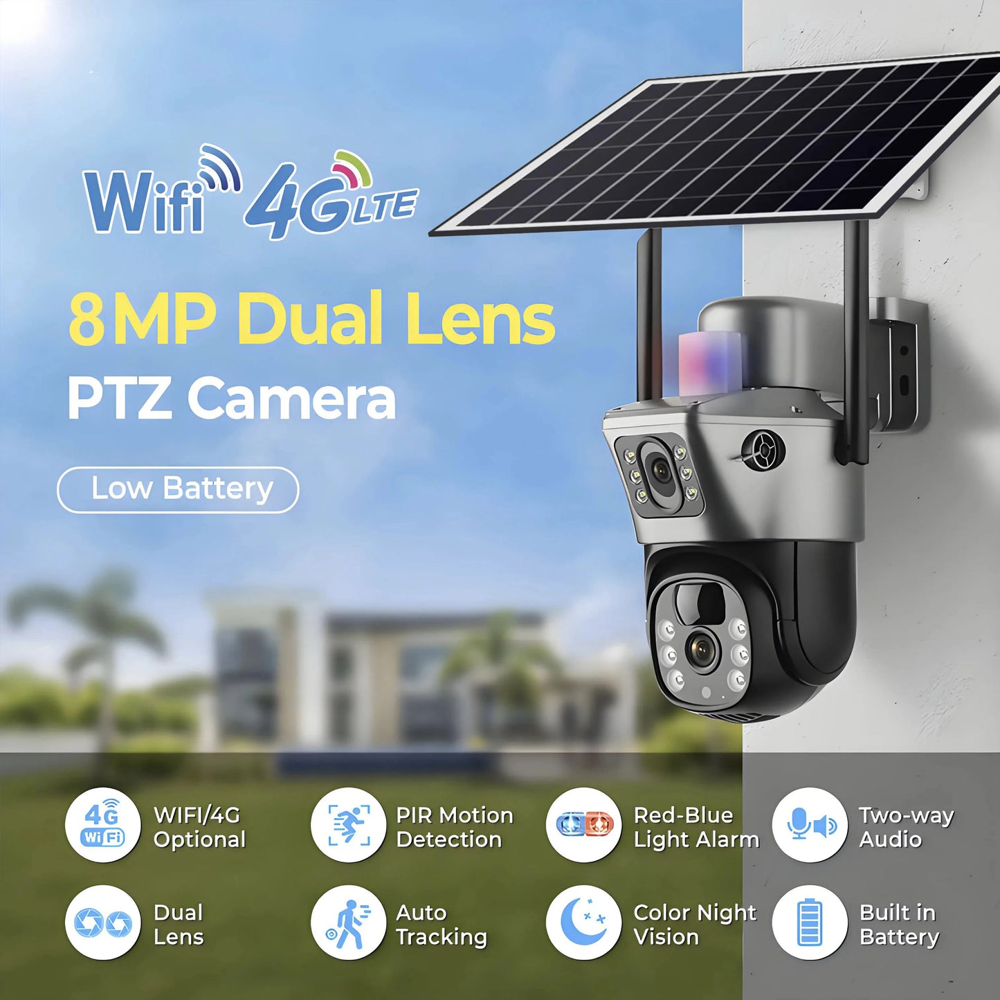 SolarEye 4K™ – 8MP AI-Powered Security Camera with 360° Monitoring, 4G SIM & Solar Charging