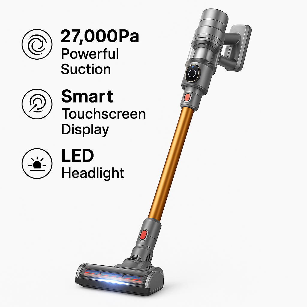 ABIR VC205™ – 27,000Pa Cordless Smart Vacuum with Auto Dust Detection & HEPA Filtration