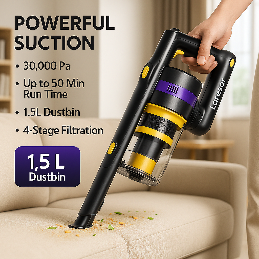 Laresar X11™ – 55000Pa Smart Cordless Vacuum | 60 Min Runtime & LED Floor Brush