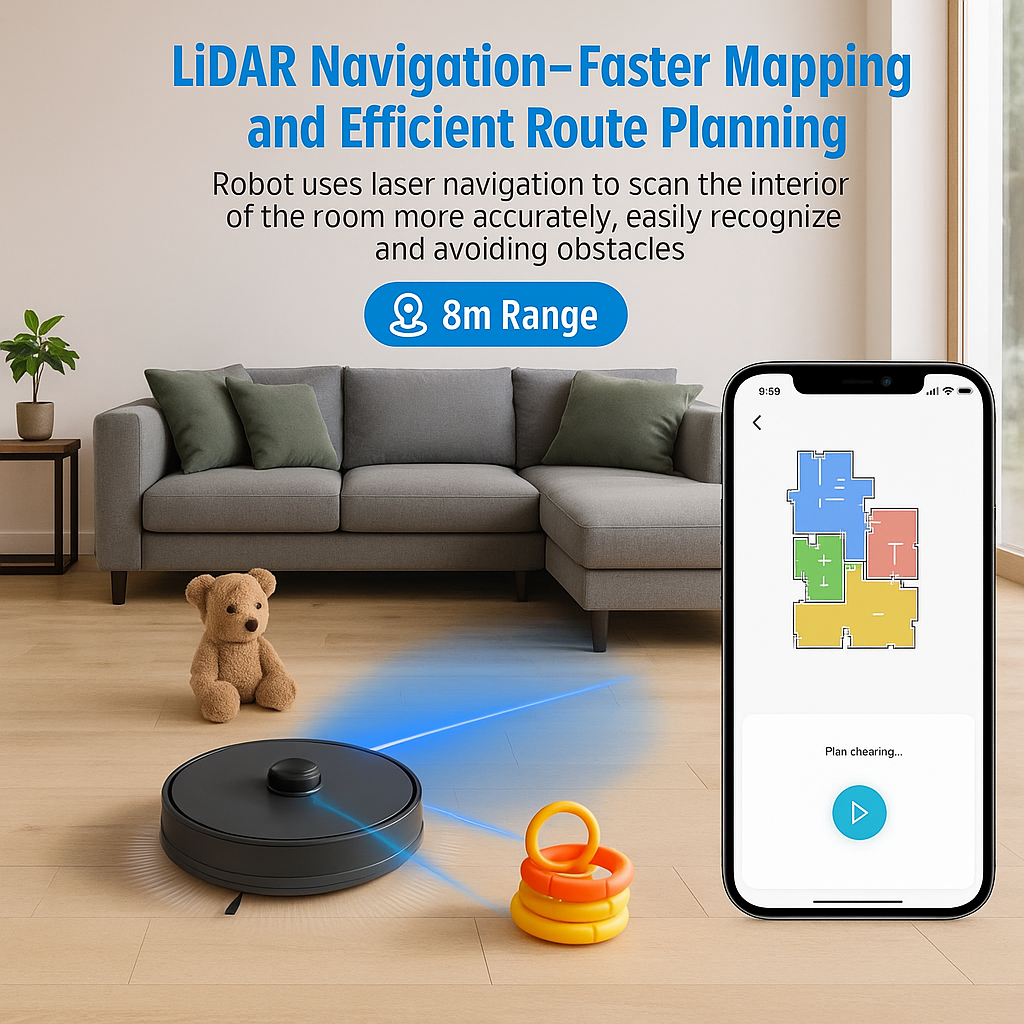 AT800™ 3-in-1 Robot Vacuum & Mop with LiDAR – 5000Pa Suction, Self-Emptying for 60 Days, Alexa & App Control