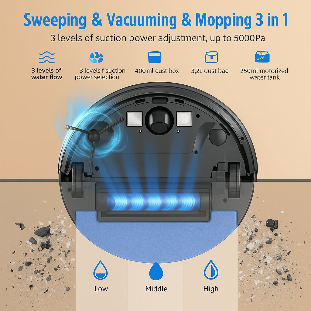 AT800™ 3-in-1 Robot Vacuum & Mop with LiDAR – 5000Pa Suction, Self-Emptying for 60 Days, Alexa & App Control