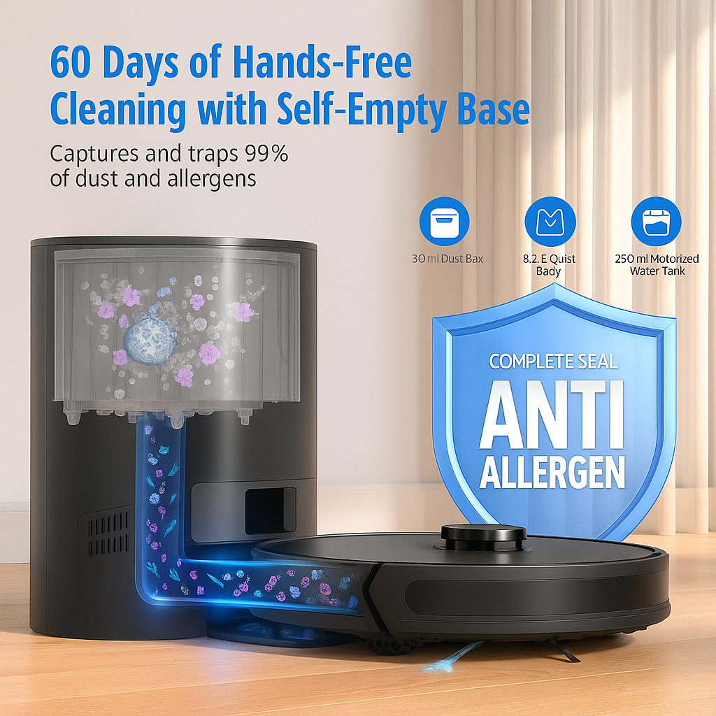 AT800™ 3-in-1 Robot Vacuum & Mop with LiDAR – 5000Pa Suction, Self-Emptying for 60 Days, Alexa & App Control