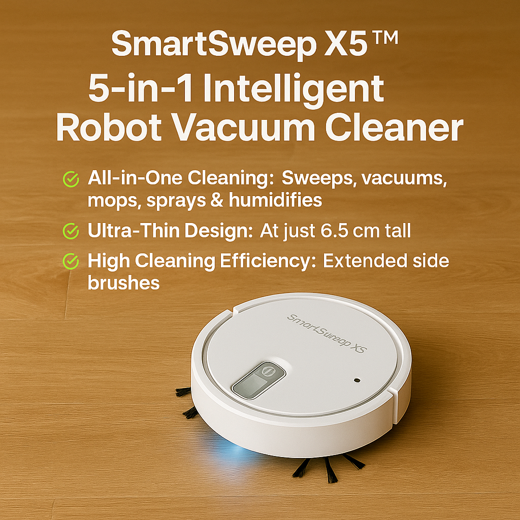 SmartSweep X5™ 5-in-1 Robot Vacuum – Vacuum, Mop, Humidify & Quiet Cleaning
