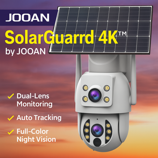 SolarGuard 4K™ by JOOAN – Dual-Lens Outdoor Security Camera with Auto Tracking & Full-Color Night Vision