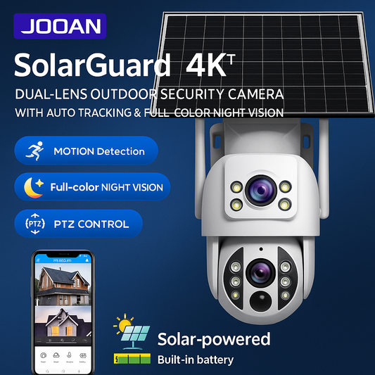 SolarGuard 4K™ by JOOAN – Dual-Lens Outdoor Security Camera with Auto Tracking & Full-Color Night Vision
