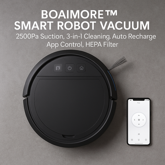 BOAIMORE™ Smart Robot Vacuum – 2500Pa Suction, 3-in-1 Cleaning, Auto Recharge, App Control, HEPA Filter