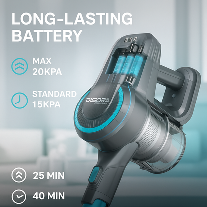 YISORA N300™ Ultra-Light Cordless Stick Vacuum – 20KPa, 40 Min Runtime, 6-in-1 for Carpet, Hard Floors & Pet Hair