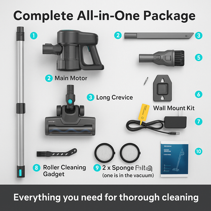 YISORA N300™ Ultra-Light Cordless Stick Vacuum – 20KPa, 40 Min Runtime, 6-in-1 for Carpet, Hard Floors & Pet Hair