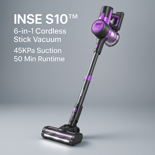 INSE S10™ 6-in-1 Cordless Stick Vacuum – 45KPa Suction, 50 Min Runtime
