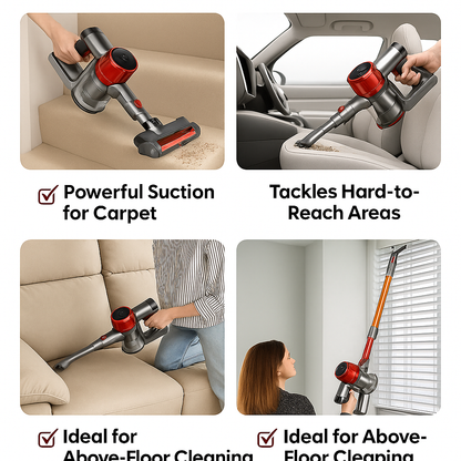 YISORA™ Cordless Vacuum – 40KPa Suction, 55 Min Runtime, Touchscreen, Pet & Carpet Ready