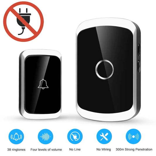 Smart Wireless Doorbell Kit – Battery Powered, 300M Range, 38 Chimes, No Plug Needed