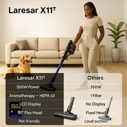 Laresar X11™ – 55000Pa Smart Cordless Vacuum | 60 Min Runtime & LED Floor Brush
