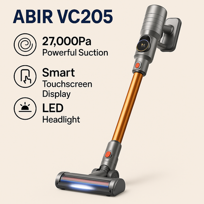 ABIR VC205™ – 27,000Pa Cordless Smart Vacuum with Auto Dust Detection & HEPA Filtration