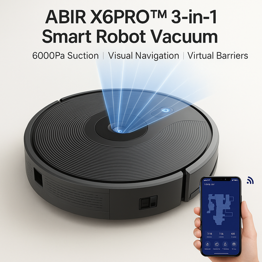 ABIR X6PRO™ 3-in-1 Smart Robot Vacuum – 6000Pa Suction, Visual Navigation, Virtual Barriers, Alexa Compatible