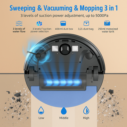 AT800™ 3-in-1 Robot Vacuum & Mop with LiDAR – 5000Pa Suction, Self-Emptying for 60 Days, Alexa & App Control